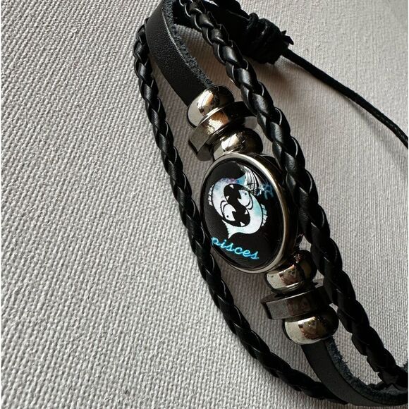 PISCES Zodiac Constellations Bracelet Handwoven Beads Retro Leather Snap NWT - Picture 11 of 14